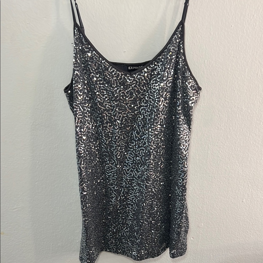 Express Women's Black Sequin Top Size Large
